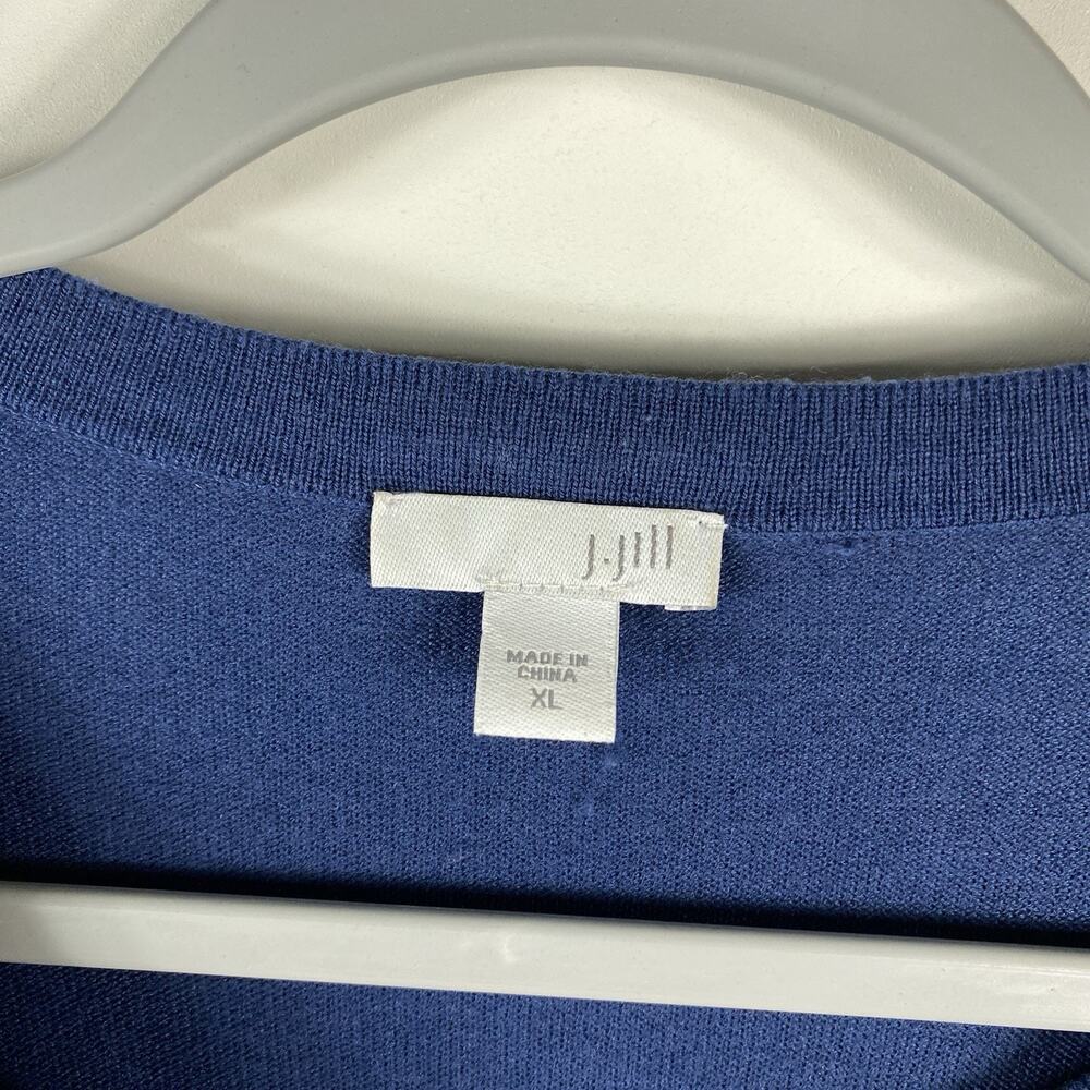 J. Jill Cardigan Sweater XL Blue Wool Blend Longline Pockets Button Front - Picture 6 of 8